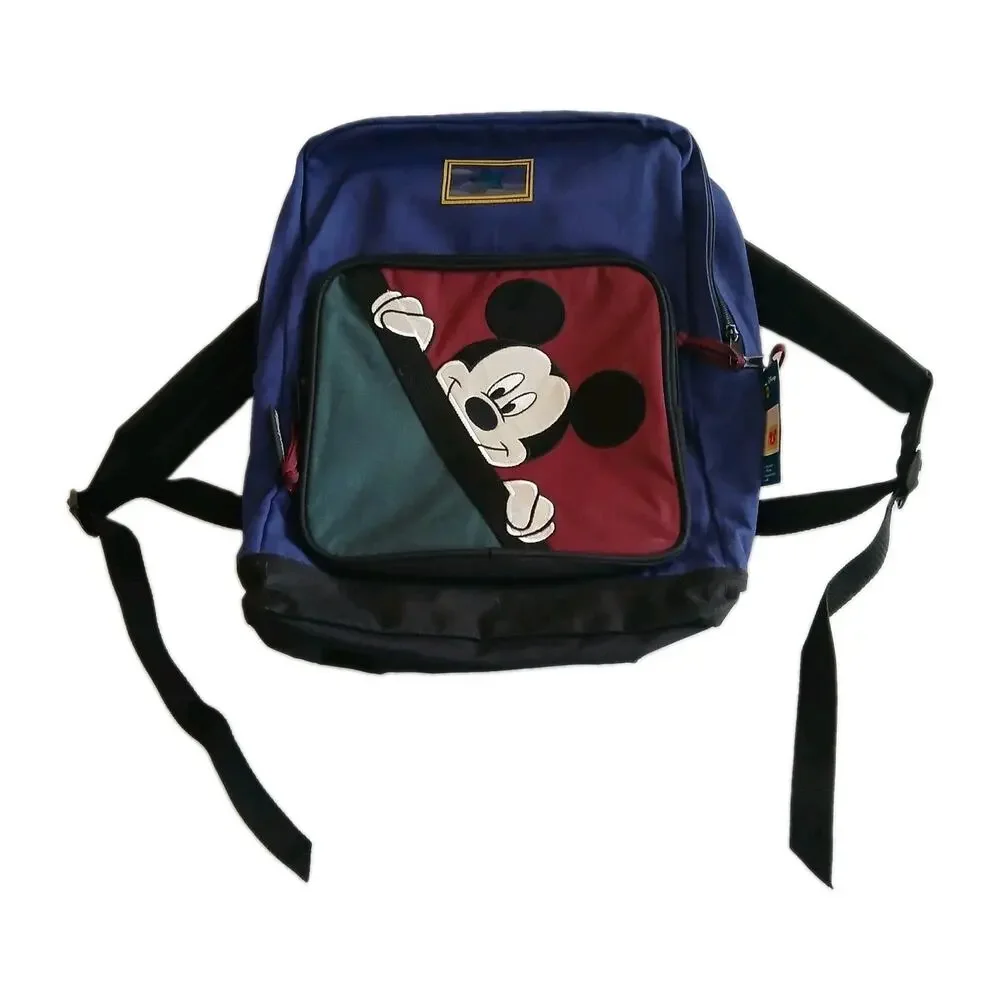 Vintage Disney Store Mickey Mouse Backpack Kids Navy Colorblock NWT School Bag